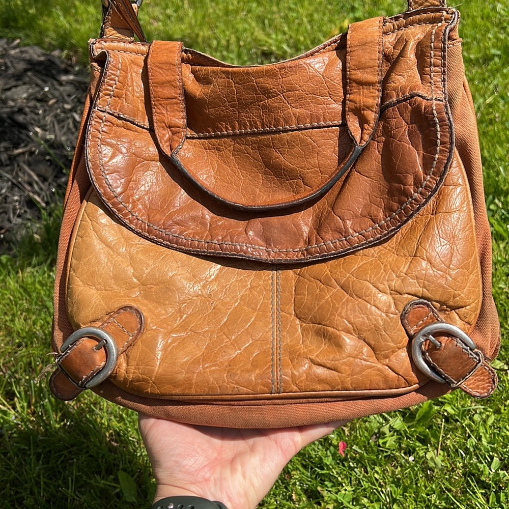 Fossil Satchel. Multiple Pockets. Leather And Can… - image 2